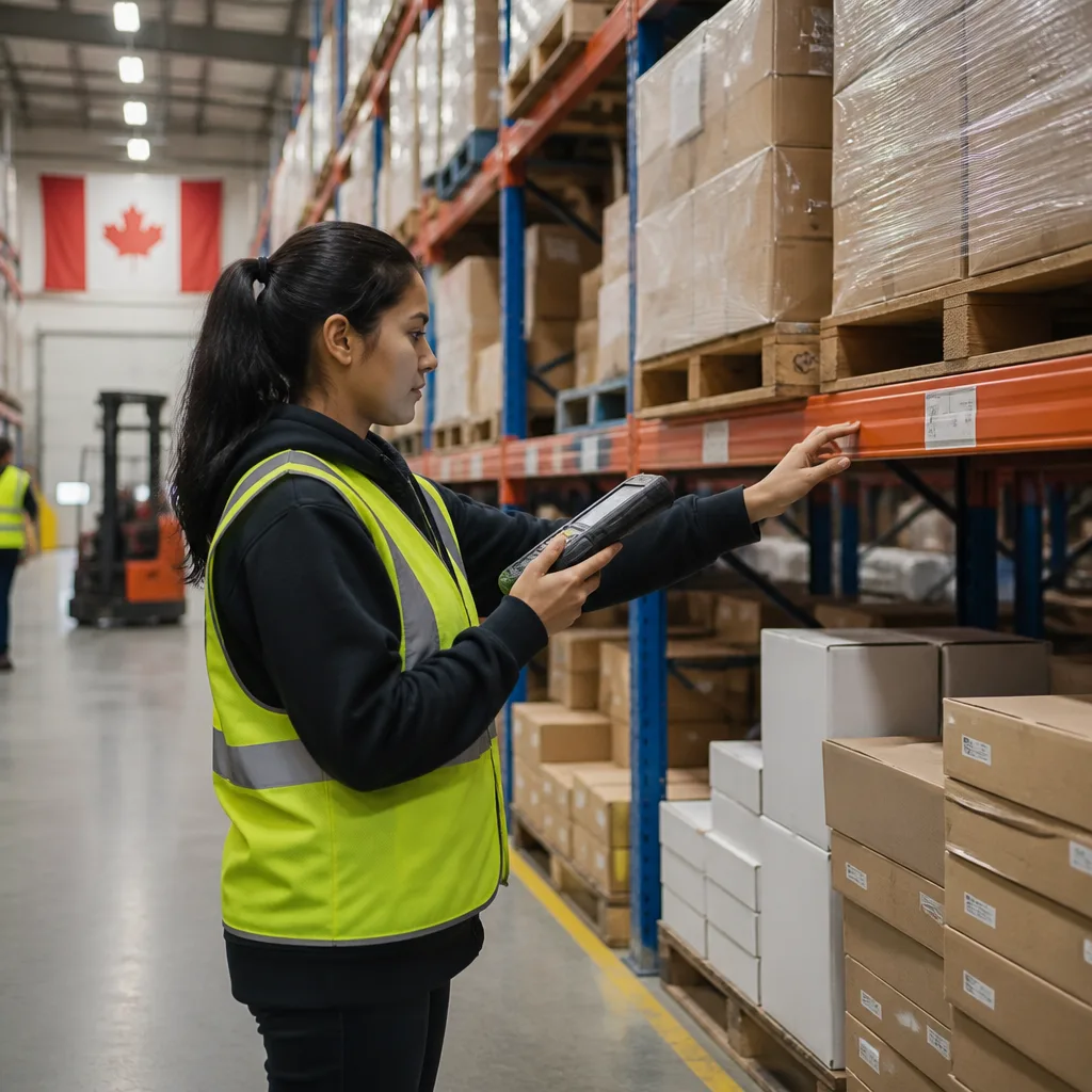 Warehouse operator completing a cycle count with a handheld scanner